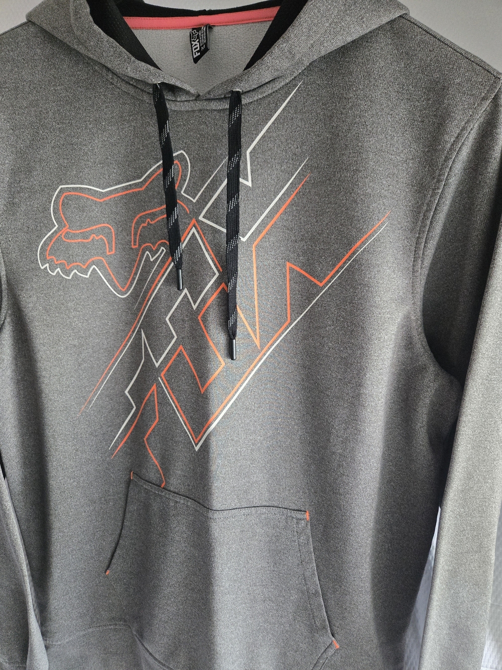 Fox Men's Gray Pullover Hoodie with Orange Accent